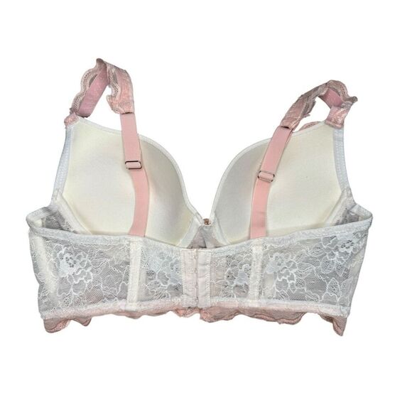 LoveHoney Lingerie Women’s Large Push Up Bra Pink White Lace Coquette - Picture 4 of 7